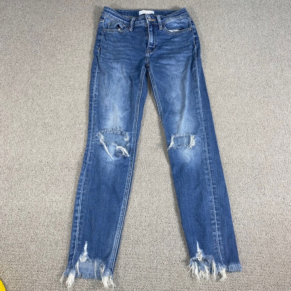 Vervet Blue Distressed Skinny Jeans Womens 26 Blue Frayed Hem Ripped Denim Pants